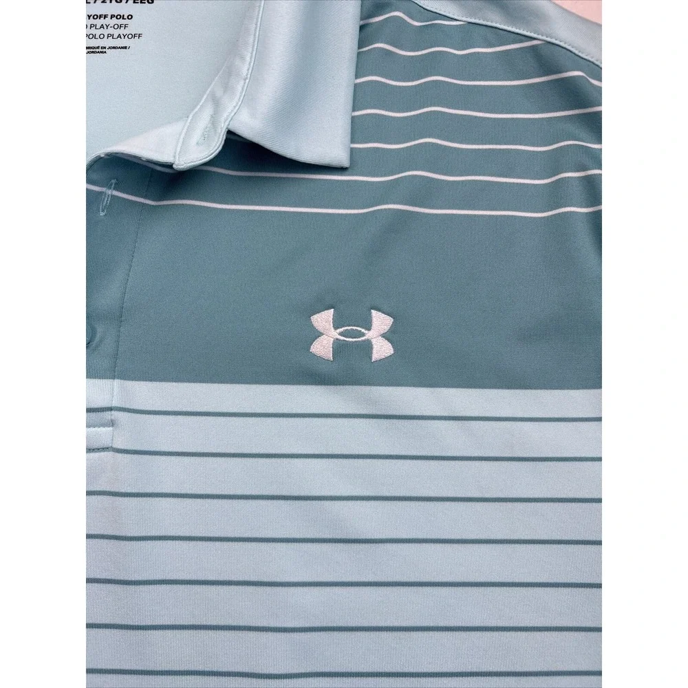 Under Armour The Playoff Polo Mens XXL‎ Lightweight Teal Striped Golf
